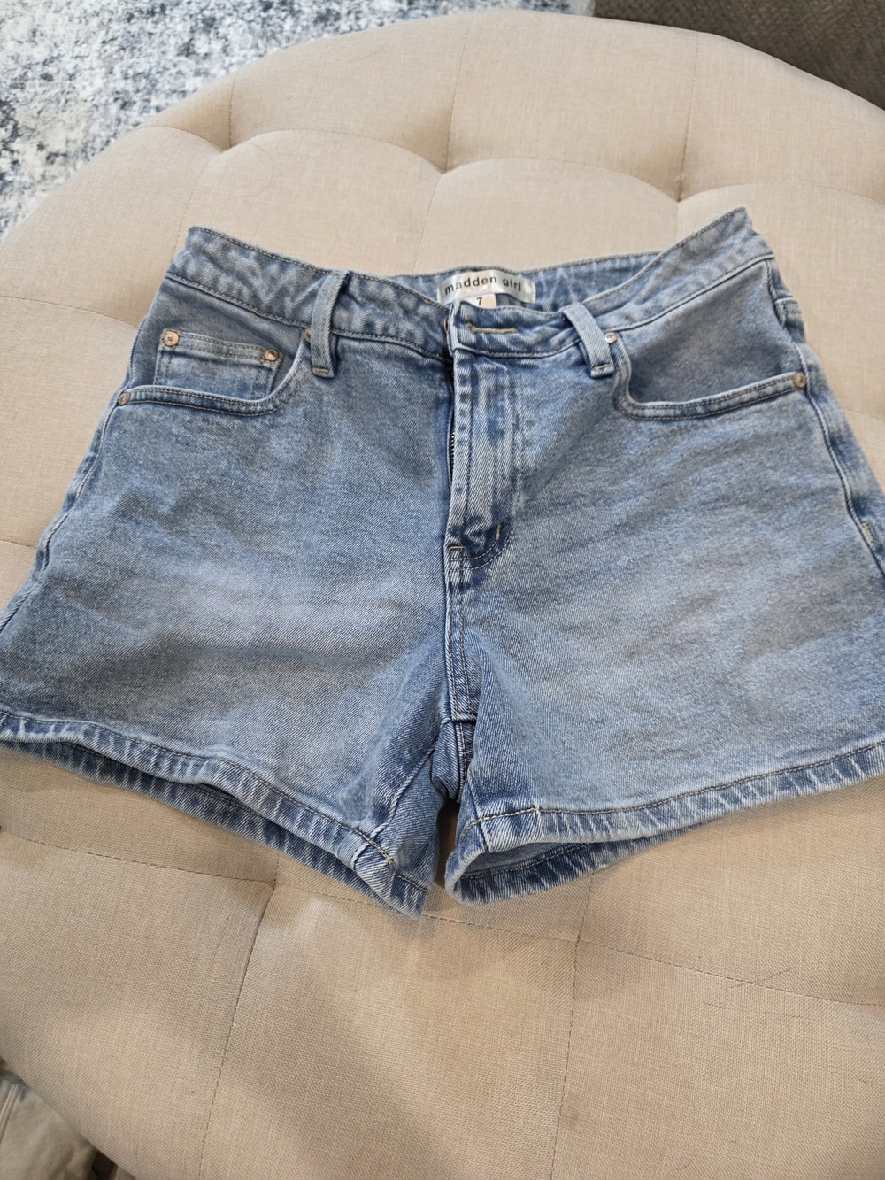 Madden Girl Light Blue Denim High-Rise Shorts